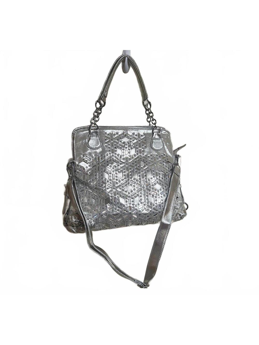 Silver Geometric Patterned Cyber Artsy Handbag multi strap
